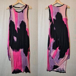 Rachel Roy Womens Draped Shift Dress Tie Dye Aysmmetric Black Pink Purple Small